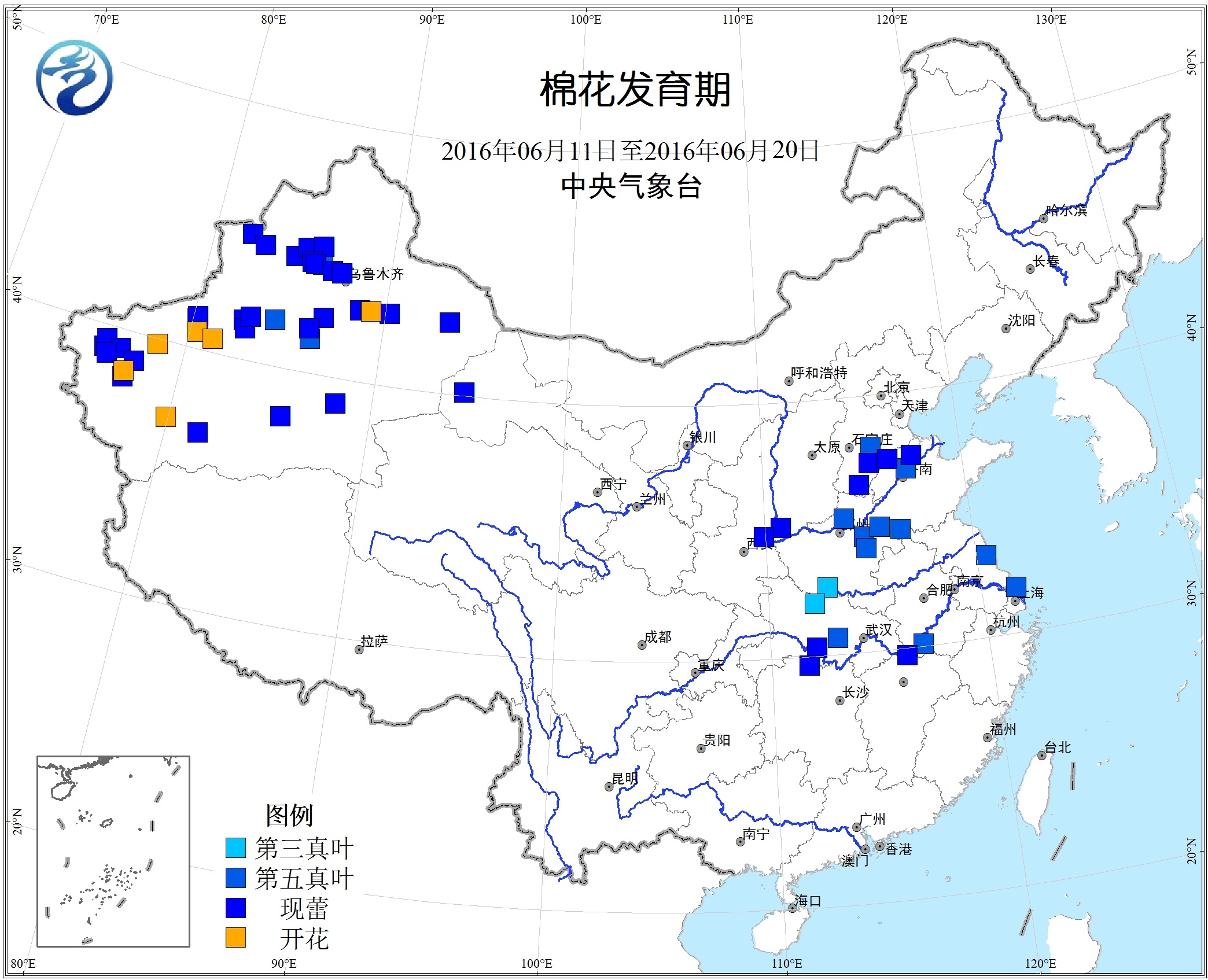 气象预警:2016年6月中旬棉花气候适宜度与发育期